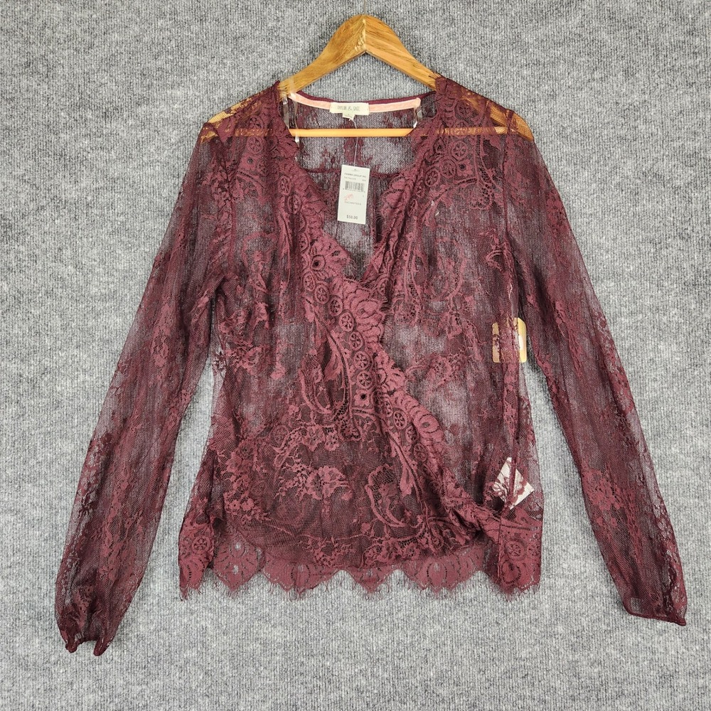 NWT Taylor & Sage Blouse Womens Large Burgundy Enchanted Berry